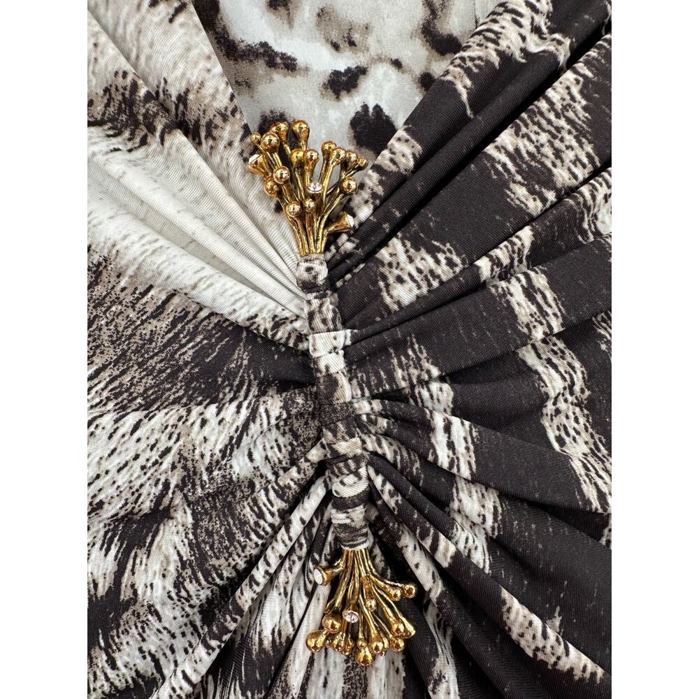 Roberto Cavalli Black and White Animal Print Long Sleeve Blouse - Picture 2 of 13